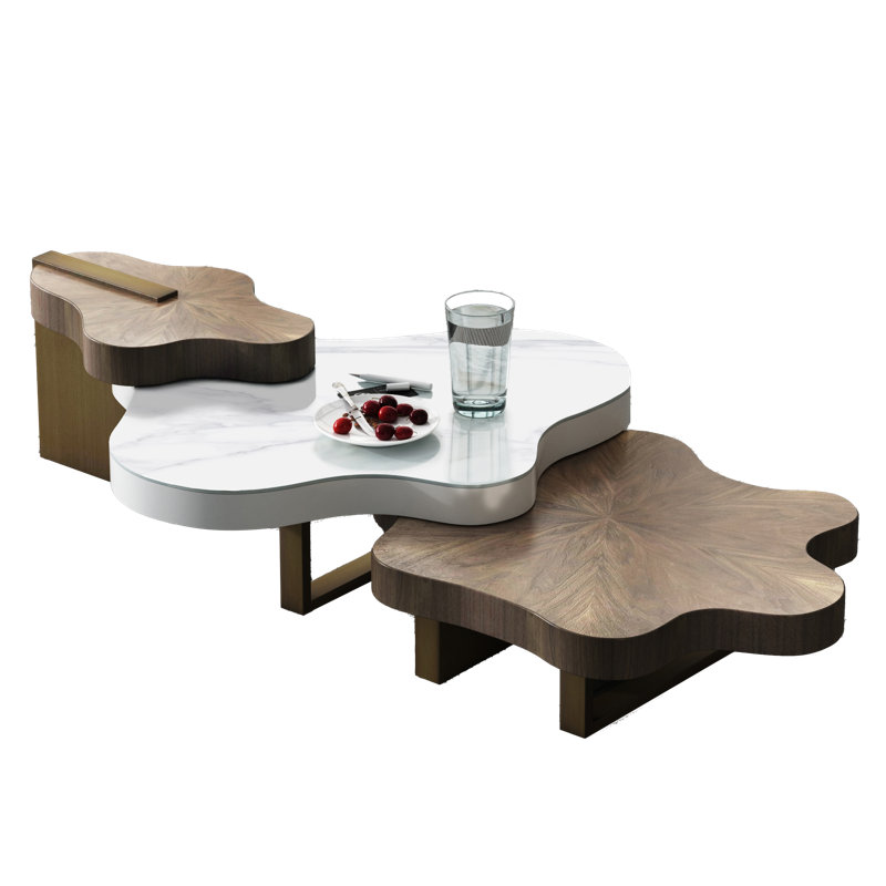 Modern 3-Piece Free Form Nesting Coffee Table Set, 15.7" H x 55.1" L x 35.43" D