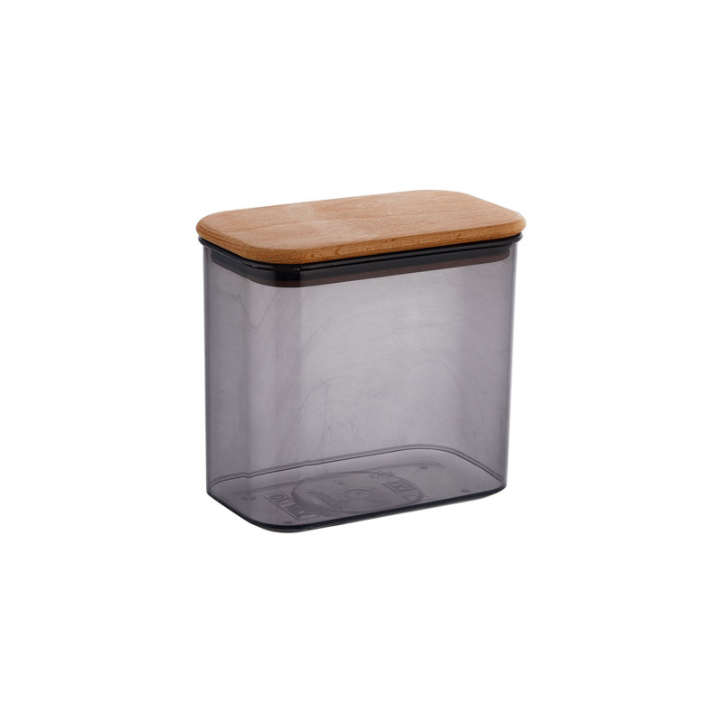 Stylish Storage Box with Wooden Lid, Anthracite Color, 6.1 x 3.7 x 5.5 inches | 1,400 ml Capacity | BPA Free, Dishwasher Safe | Versatile Design for Home Organization & Kitchen Storage, Durable Plastic & Wood Materials