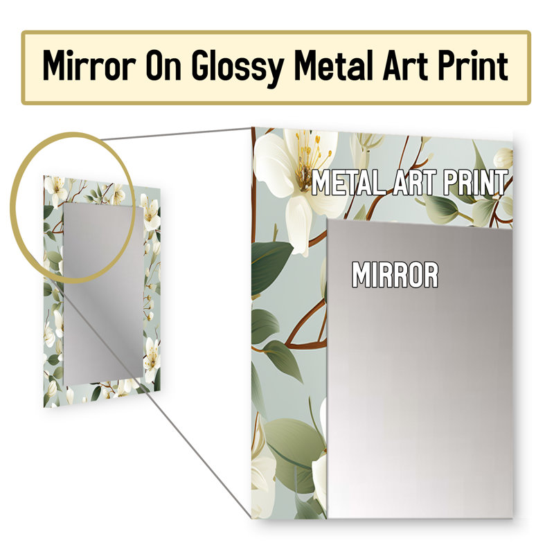 Amitai Minimalist Poppy Wonders - Floral Wall Mirror, Cottage Decorative Mirror, Printed Metal Art, 32" x 24"