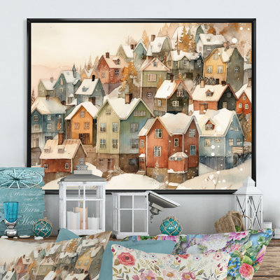 Winter Village III - paysage moderne, art mural