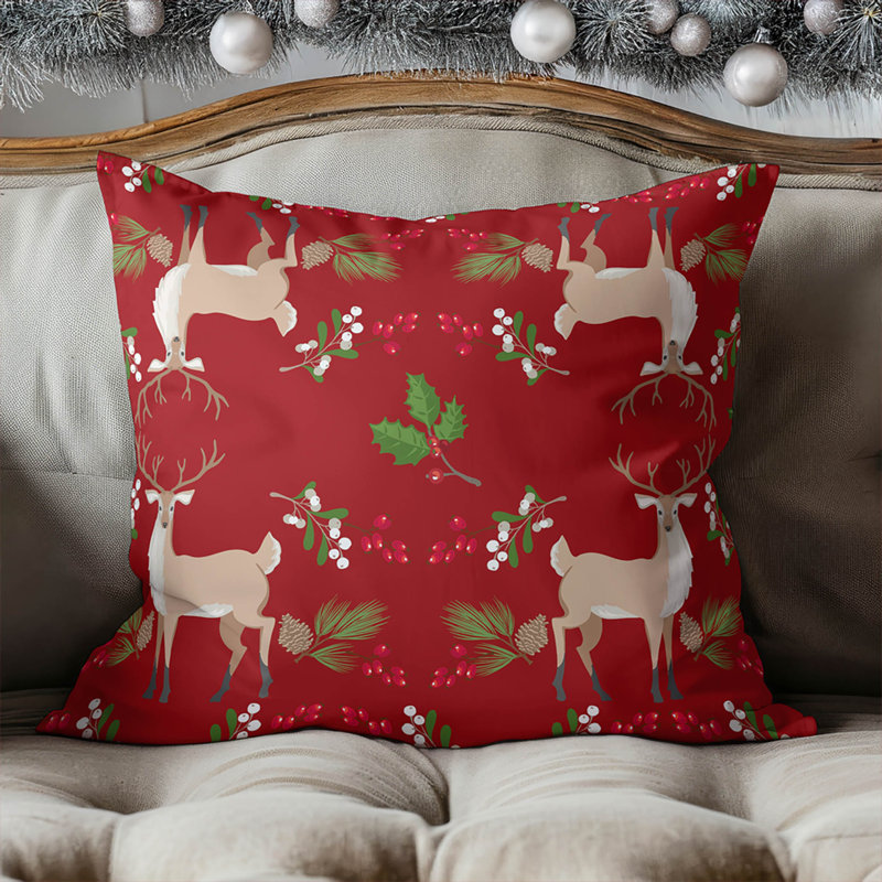 Coussin décoratif d'intérieur Botanical Deer, Carré 20 po, Rouge
