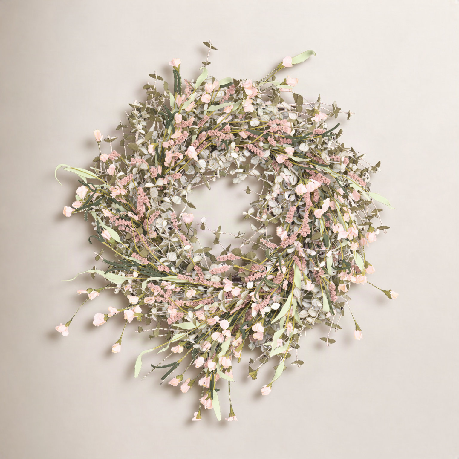 26" Spring Summer Mini Eucalyptus Front Door Wreath, Pink
