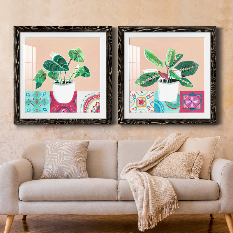 «Growing Happy I», ensemble de 2 peintures, H 24 po x l 48 po x P 1 po, Papier encadré noir