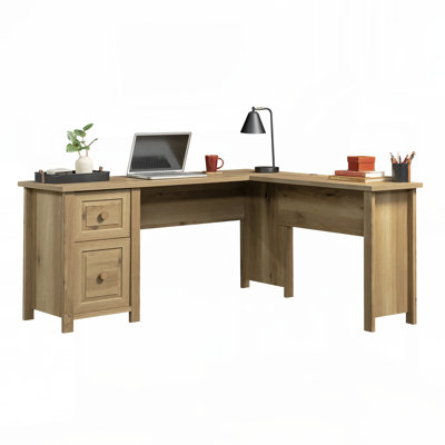 Bureau en bois en forme de L avec surface épaisse de 1 pouce, chêne blanc