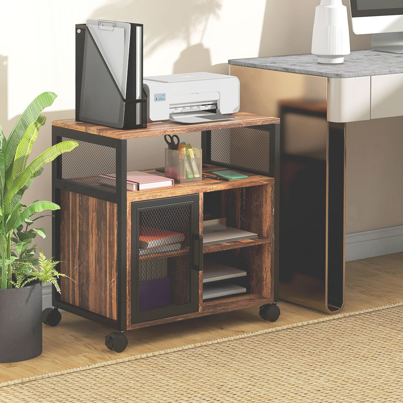 Support d'imprimante mobile Vinsetto avec prise et ports USB, brun rustique