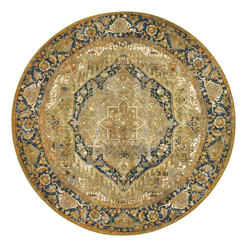 Green Nosara Indoor/Outdoor Traditional Rug, Round 7'10"