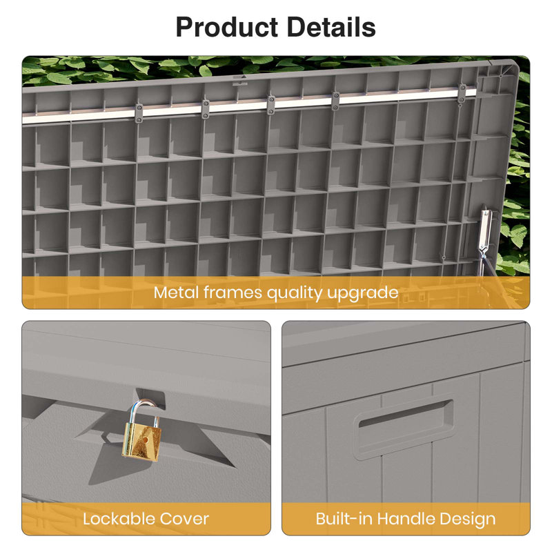 100 Gallons Water Resistant Resin Lockable Deck Box, Gray
