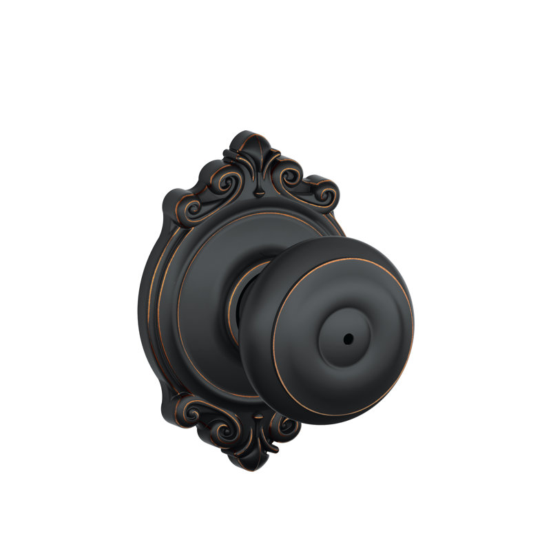 Georgian Knob with Brookshire Trim Bed and Bath Lock, Aged Bronze