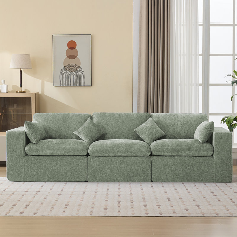Canapé en chenille, H 25,1 po x l 114,9 po x P 41,3 po, Noir foncé