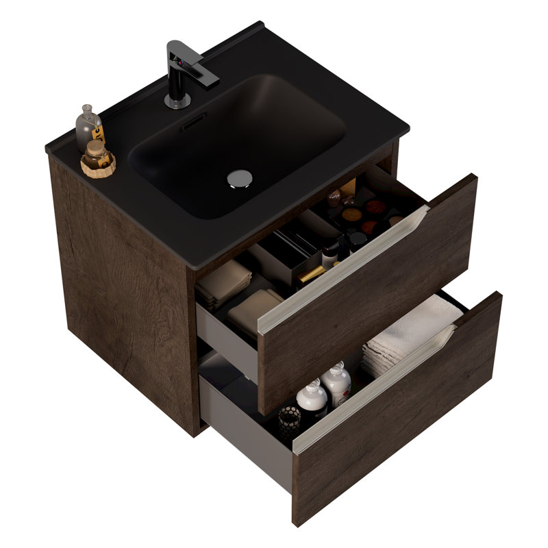 Ensemble de meuble-lavabo simple 24 po avec plateau en céramique Arden, Weathered Oak, 24", Black