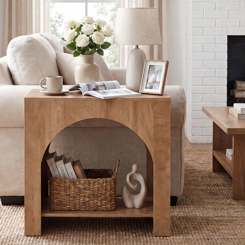 Table de bout 27,56 "en arche de style campagnard, table d'appoint moderne avec tablette de rangement ouverte pour le salon, ensemble de 2