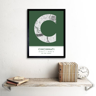 Cincinnati Ohio United States City Map Green - Single Picture Frame Typography