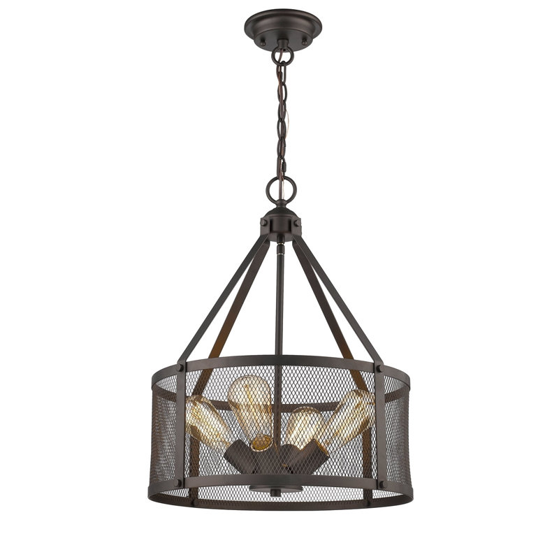  Luminaire suspendu de style industriel en bronze frotté 4 lumières Ironclad de 16 po de largeur