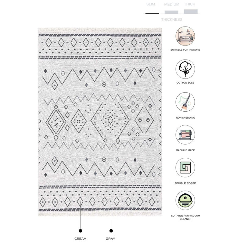 Krayton Cotton Geometric Indoor Rug, Rectangle 2' x 3'4"