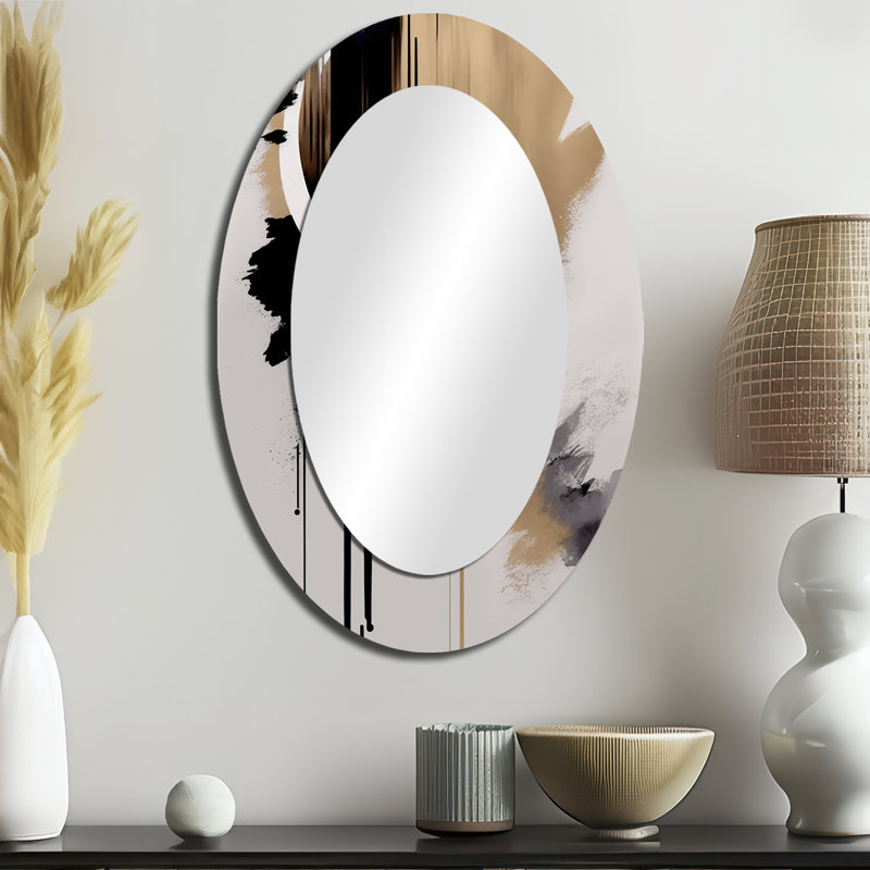Miroir mural moderne noir, blanc et doré Expression III, 36 po x 24 po