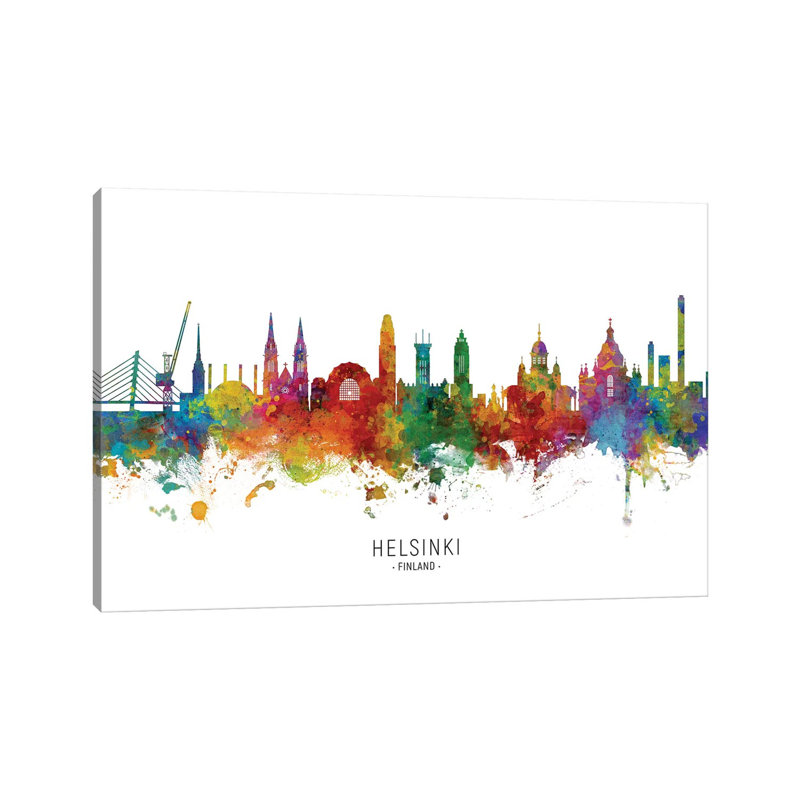 Helsinki Finland Skyline by Michael Tompsett - Wrapped Canvas Painting, 20.32 cm H x 30.48 cm W