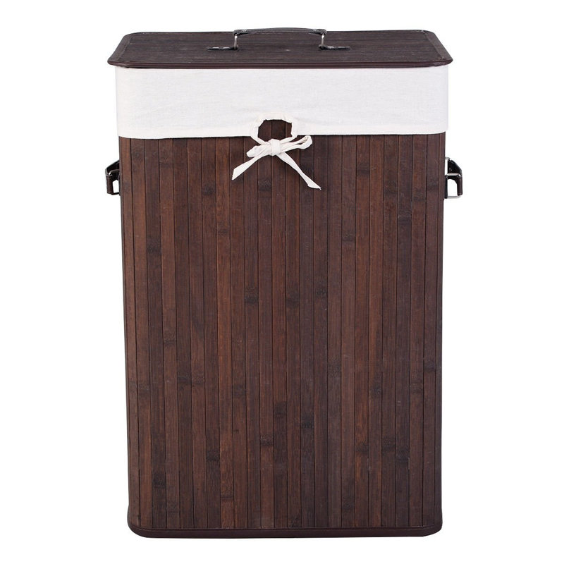 Panier à linge en bambou avec poignée et couvercle 23,6 po x l 15,7 po x P 11,8 po, 19 gal, Noir