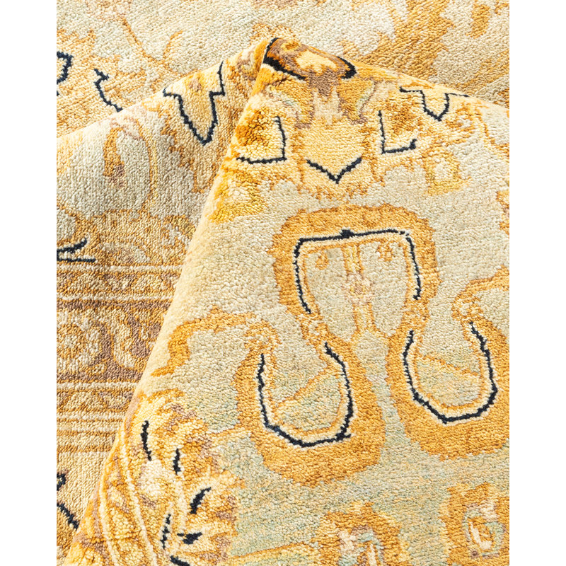 Tapis bleu clair en laine noué à la main de conception unique 7 pi 10 po x 10 pi 6 po Denyell