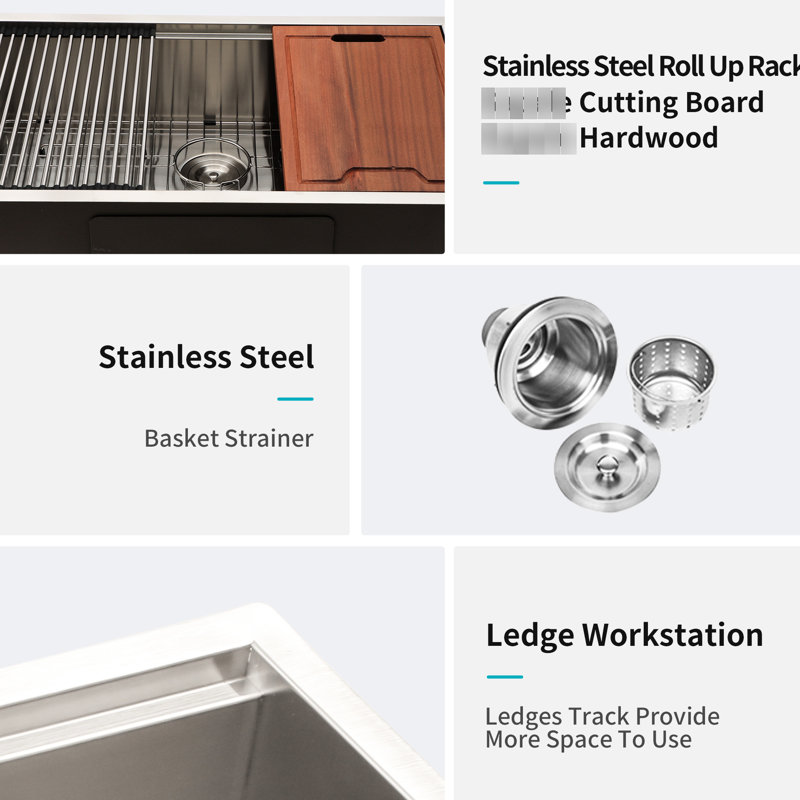 30X18x10 Inch Kitchen Basin - Stainless Steel Undermount Workstation With Aesthetic Design Sink