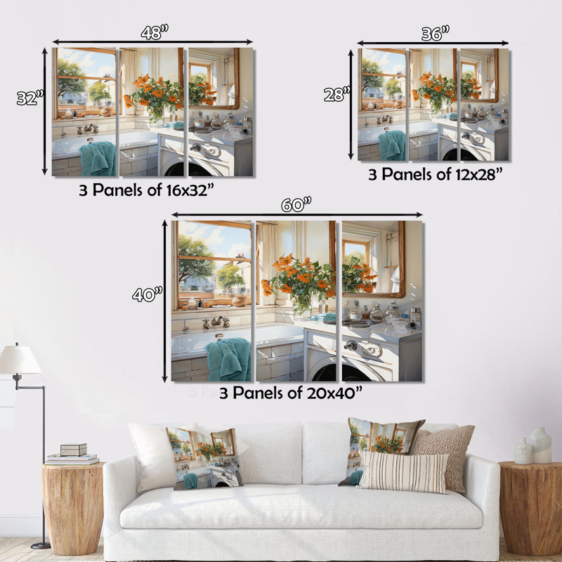 Bath Laundry Realism In - Bath & Laundry Canvas Wall Art Set, H 28 po x l 36 po x P 1 po