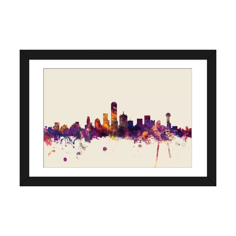 «Skyline Series: Dallas, Texas, USA on Beige», reproduction d'art sur toile tendue, H 24 po x l 32 po x P 1 po, Blanc