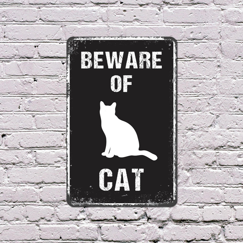 Panneau en plastique Beware Of Cat 10 po x 14 po, H 10 po x l 14 po x P 0,1 po