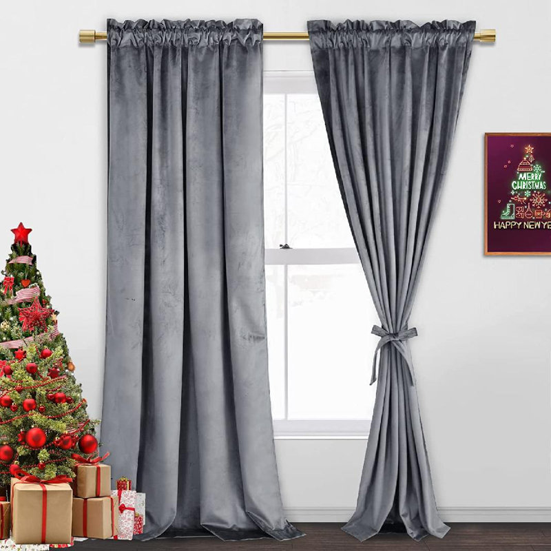 Rideau en velours, gris, L 52 po x L 108 po