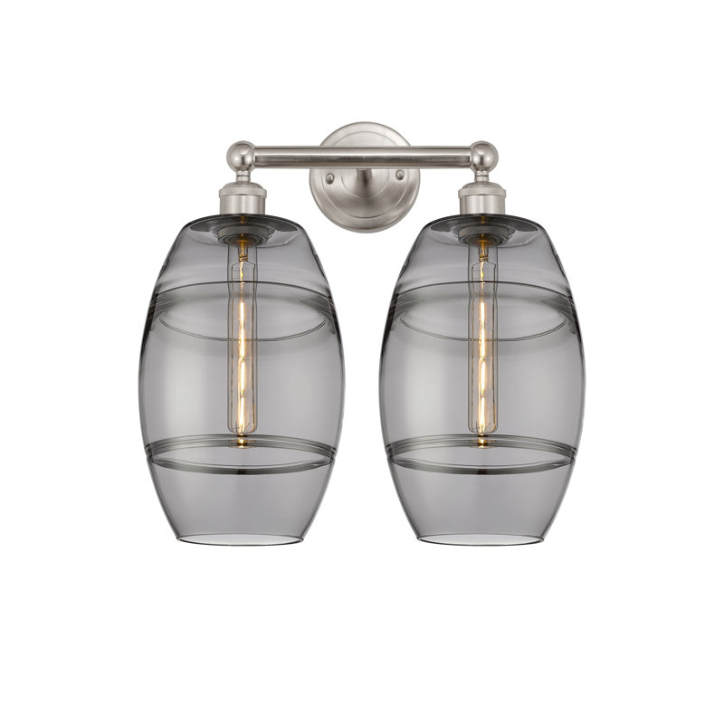 Éclairage pour meuble-lavabo à 2 lumières à intensité variable Kusham, Nickel satiné, Gris fumée clair