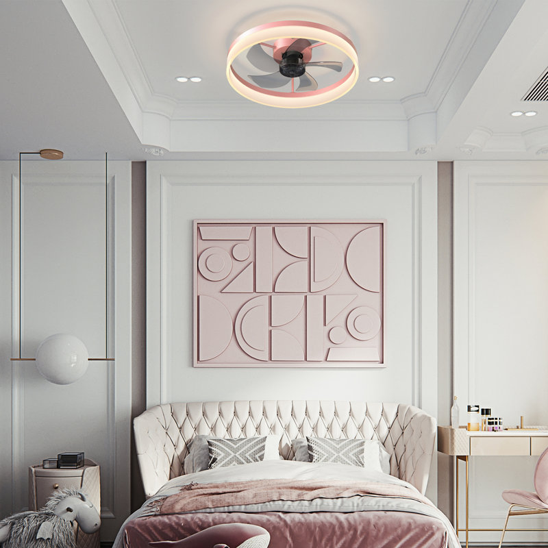 Ventilateurs de plafond avec lumières à DEL à intensité variable Installation intégrée de minces ventilateurs de plafond modernes (rose)