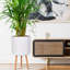 Concrete Effect Cylinder Round Planter on Hardwood Legs, Round Indoor Plant Pot Stand for Indoor Plants, Indoor Flower Pot with Plaited Pattern-703551395-703551393