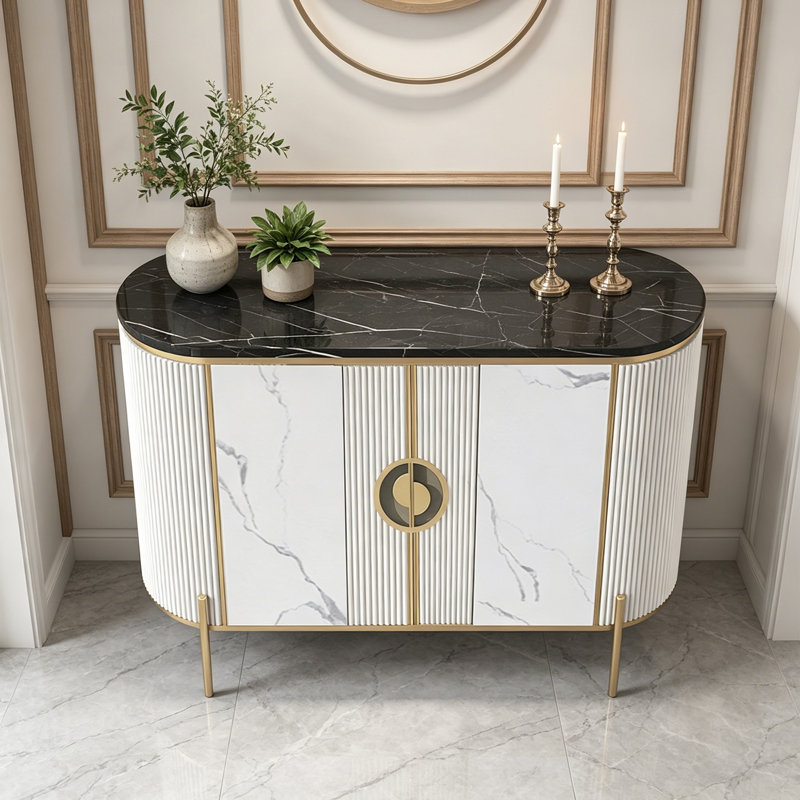Buffet multifonctionnel de style italien, 35.43" H x 47.24" W x 13.78" D, Cream/White