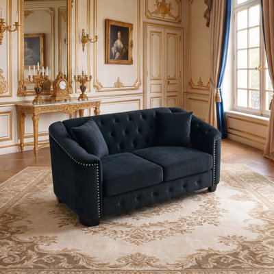Canapé Chesterfield de 59 pouces avec dossier capitonné, garniture cloutée et structure en bois massif