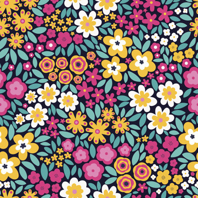 Flat Flowers Pattern - Wrapped Canvas Print