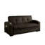 Futon transitionnel à boutons avec tissu brun foncé et porte-gobelets intégrés pour la conversion au lit