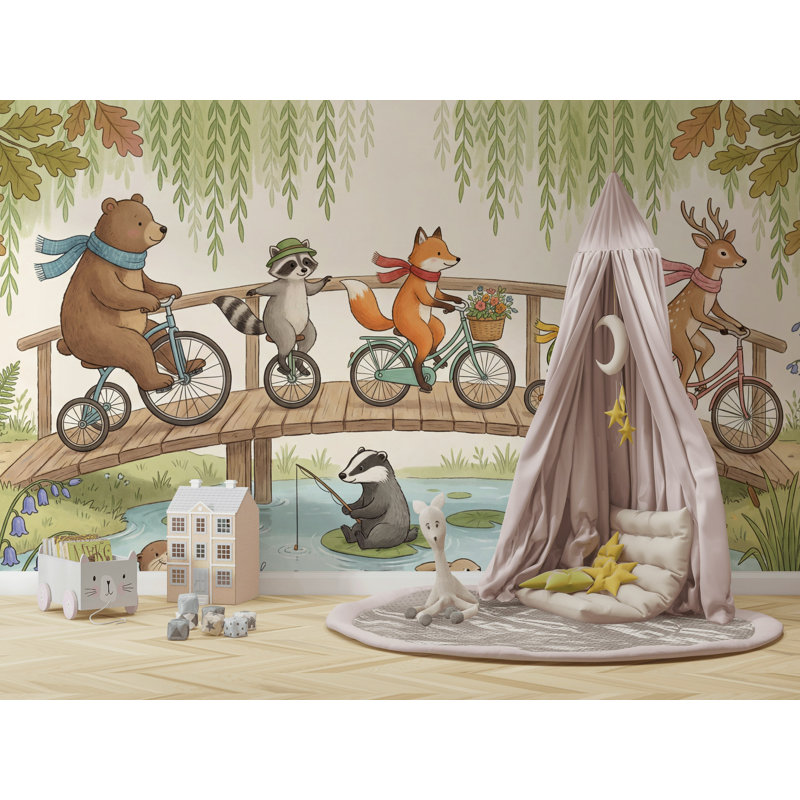 Papier peint animaux fantaisiste Bridge, L: 112 po x H: 72 po, Peler et coller