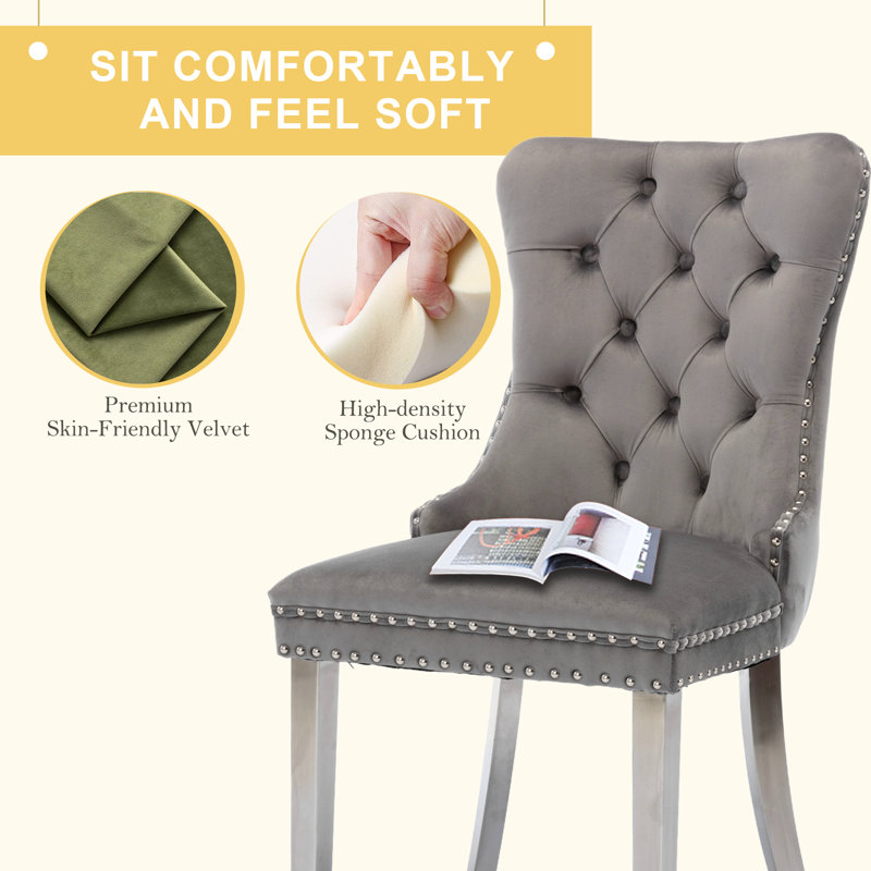 Rosdorf Park High-end Tufted Velvet Upholstered Nailhead Dining Chair (Set of 4)