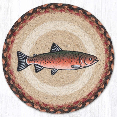  Pink Salmon Round Printed Jute Trivet – Rustic Coastal Fish Kitchen Hot Pad 10"x10"