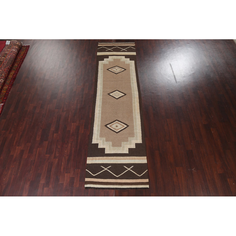 Tapis de couloir à motif oriental kilim à teinture naturelle 3 pi 5 po x 12 pi 8 po