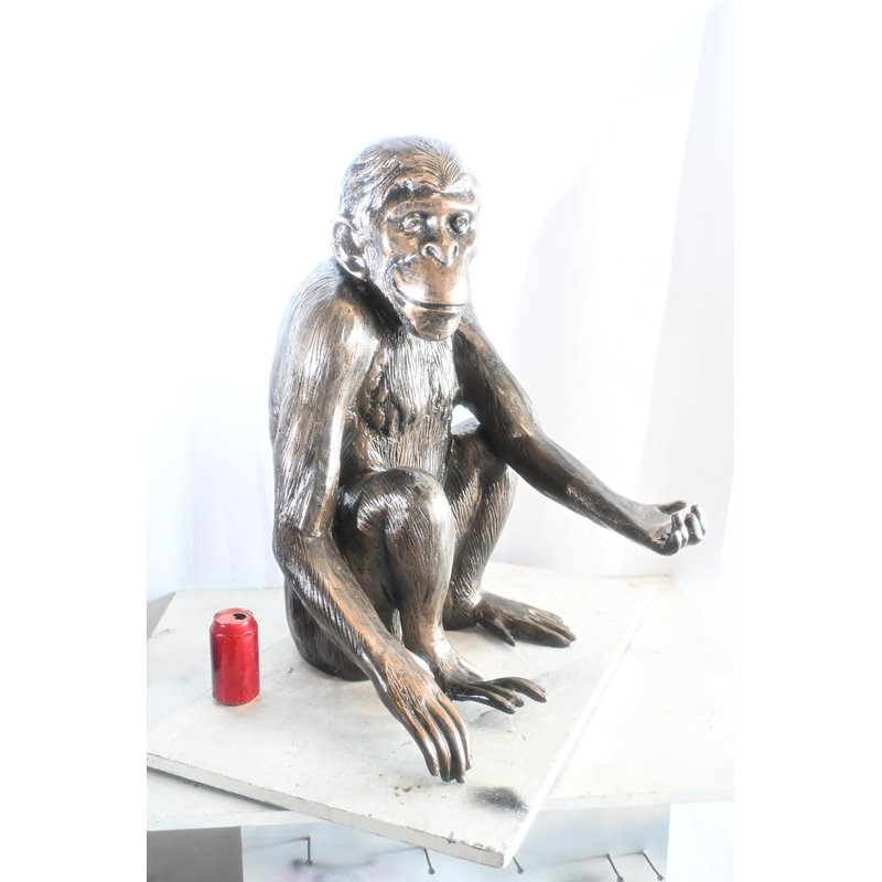 Statue réaliste de chimpanzé assis à la main en aluminium 27 po x 21 po x H 31 po