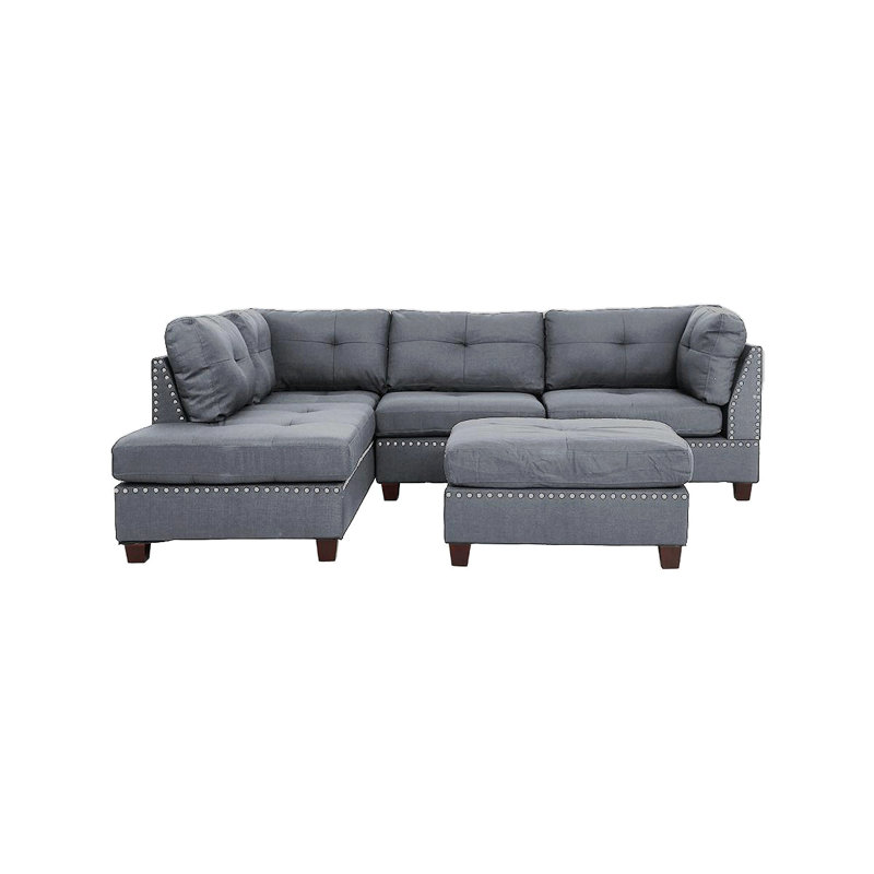 3 pièces Canapé modulaire avec coussins réversibles, Orienté à droite, Gris bleu clair