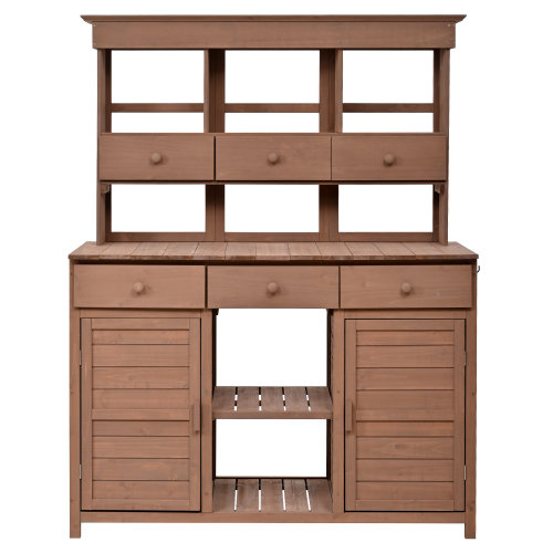 Banc de rempotage en bois de sapin 65,7 ", 6 tiroirs + 2 armoires + 3 tablettes, brun, Brun