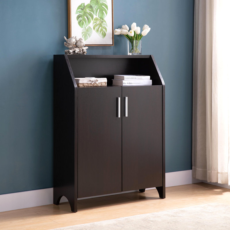 Armoire à chaussures / rangement moderne à deux portes avec 4 tablettes - cacao rouge