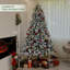 Arbres de Noël floqués de 7,5 pi avec lumières claires, cadre en acier vert pour une maison confortable