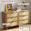 Commode 6 tiroirs 47 po en rotin pour chambre à coucher, commode boho en bois avec poignées et pieds