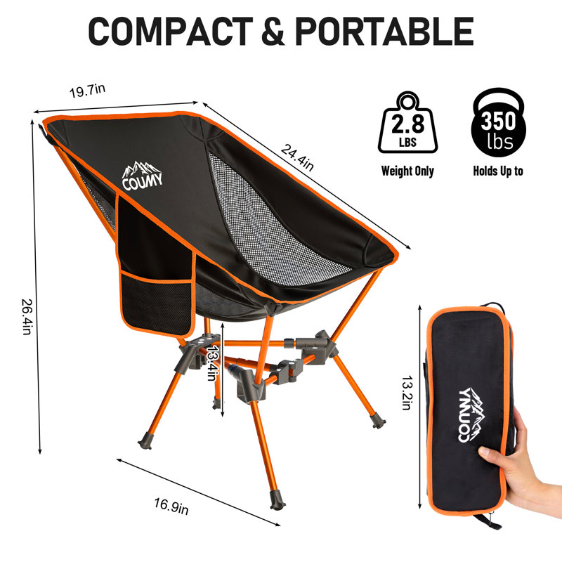 Ultralight Portable Camping Chair, Compact Folding Camping Chair With Side Pockets, Lightweight Backpacking Chair For Outside, Hiking, Travel, Supports 350Lbs For Adults/Kids