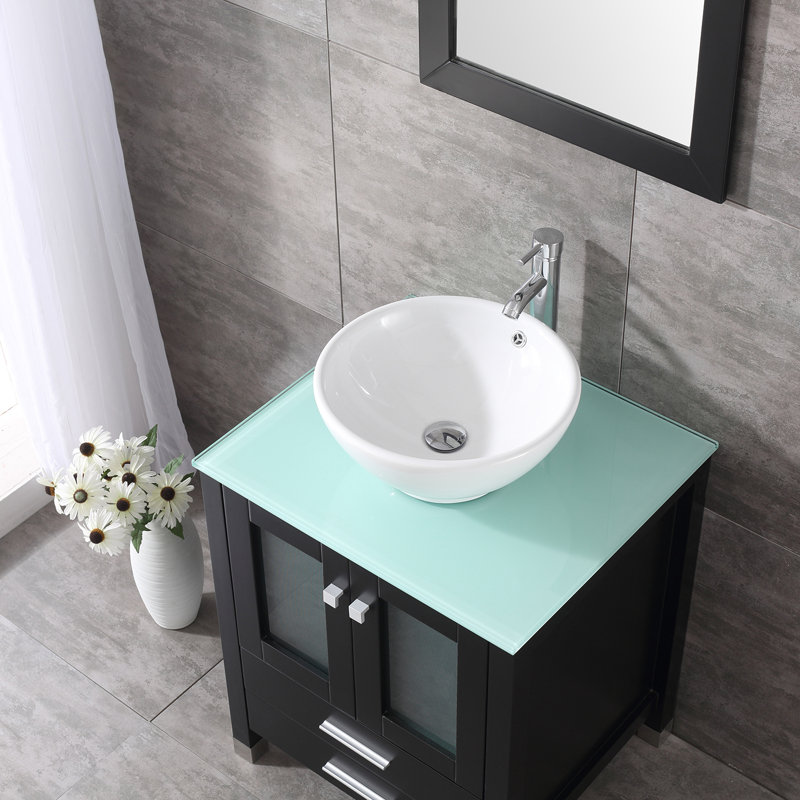 Ensemble de meuble-lavabo simple 24,8 po avec miroir Aldobrando, Noir