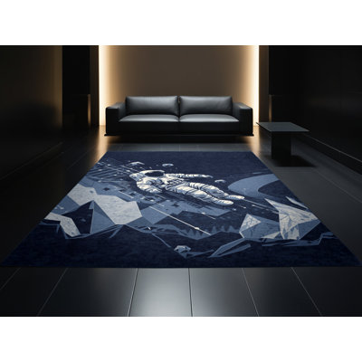 Tapis bleu moelleux moelleux à motif d'astronaute sur fond Alien World