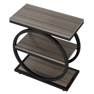 Industrial Narrow End Table with 3 Shelves - 23.6 Inch Space-Saving Side Table, Wood & Metal Frame, Multi-Functional Sofa Table