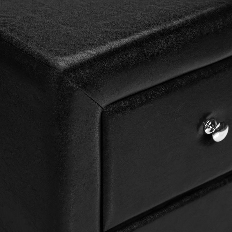 Table de chevet, table de chevet, bout, côté, lampe, tiroir de rangement, chambre à coucher, revêtement, aspect cuir noir, transitionnel