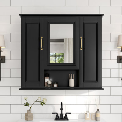 36'' Medicine Cabinet, Wall Mounted Bathroom Storage Cabinet, Modern Bathroom Wall Cabinet with Mirror, Mirror Cabinet with 3 Doors (Not Include Bathroom Vanity )
